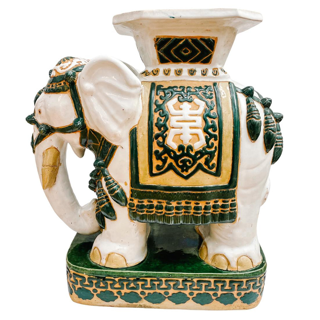 Pair Of Chinese Ceramic Elephant Garden Stool Planter Stands