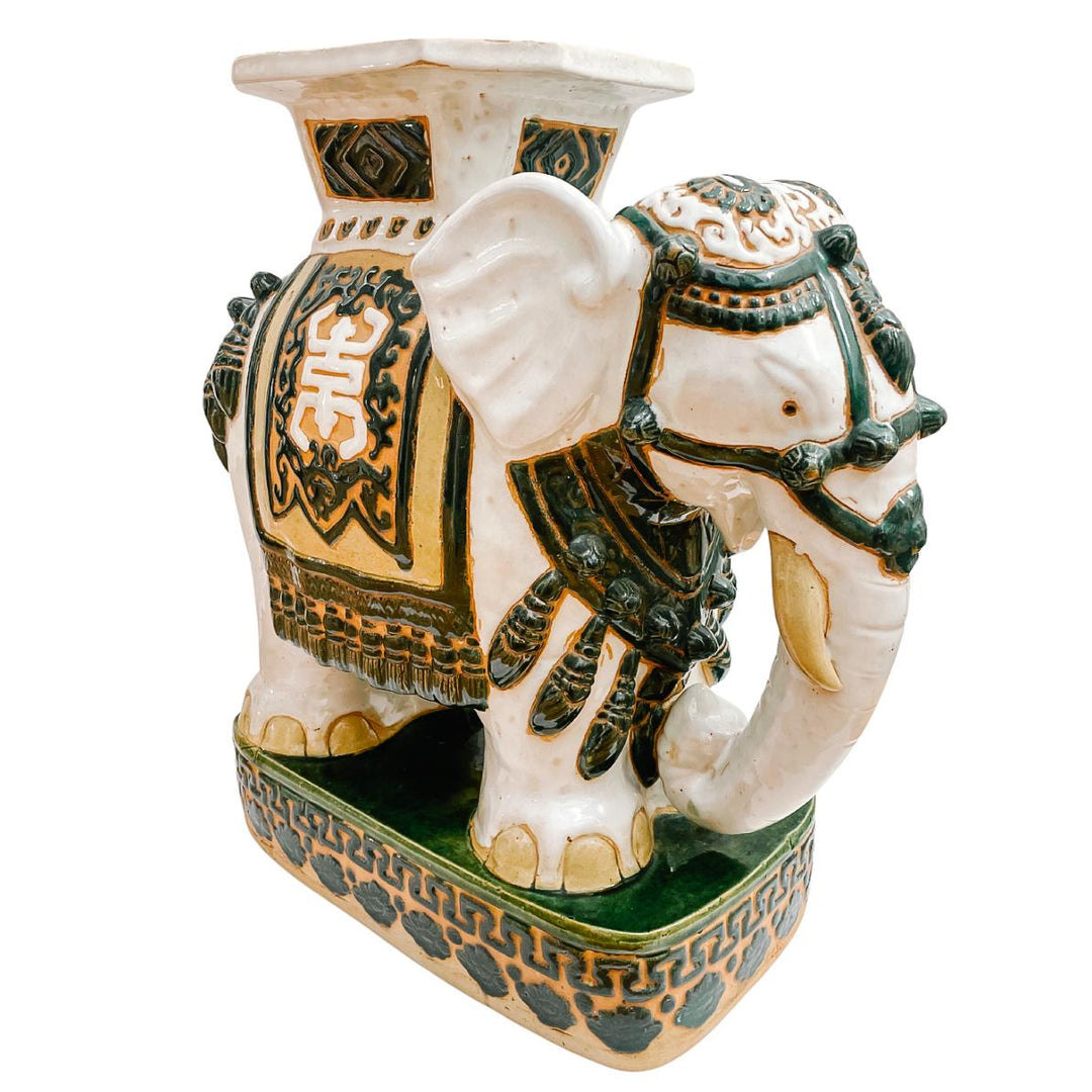 Pair Of Chinese Ceramic Elephant Garden Stool Planter Stands