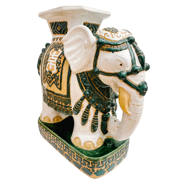 Pair Of Chinese Ceramic Elephant Garden Stool Planter Stands