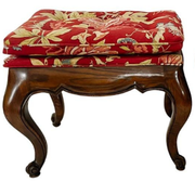 Vintage Chippendale Ottomans With Red Floral Tufted Upholstery