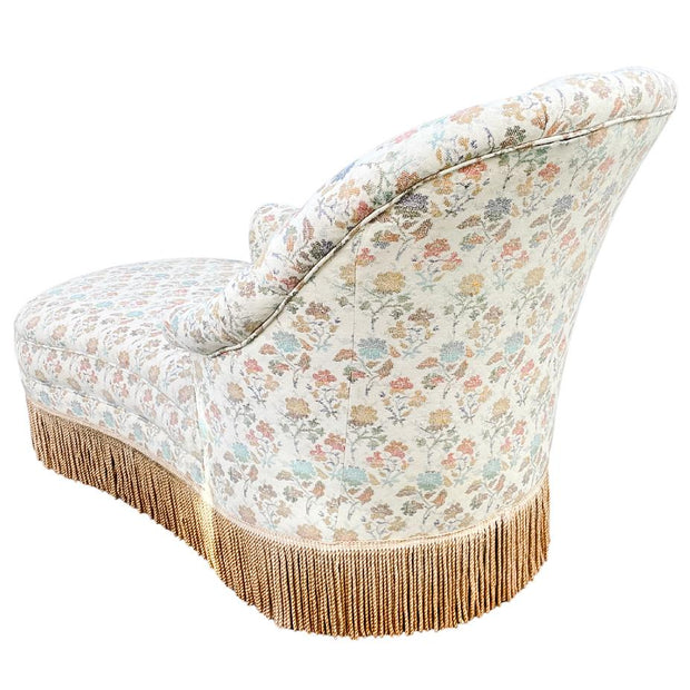 Napoleon III French Floral Tufted Chaise Lounge With Fringe