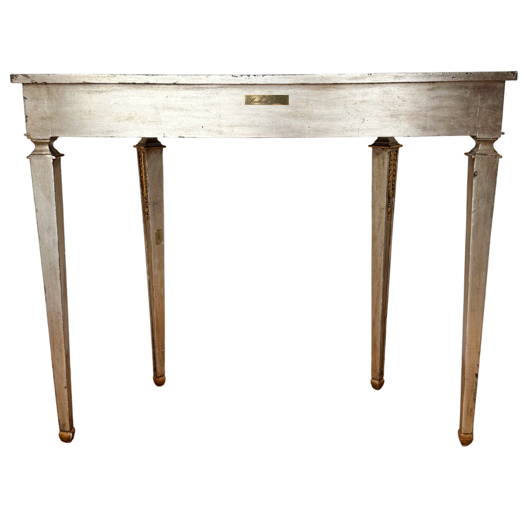 Maitland-Smith Silver Leaf & Gilt Neoclassical Demilune Console Table