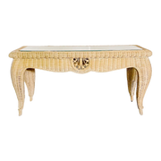 Palm Beach Coastal Woven Rattan Console Table With Glass Top