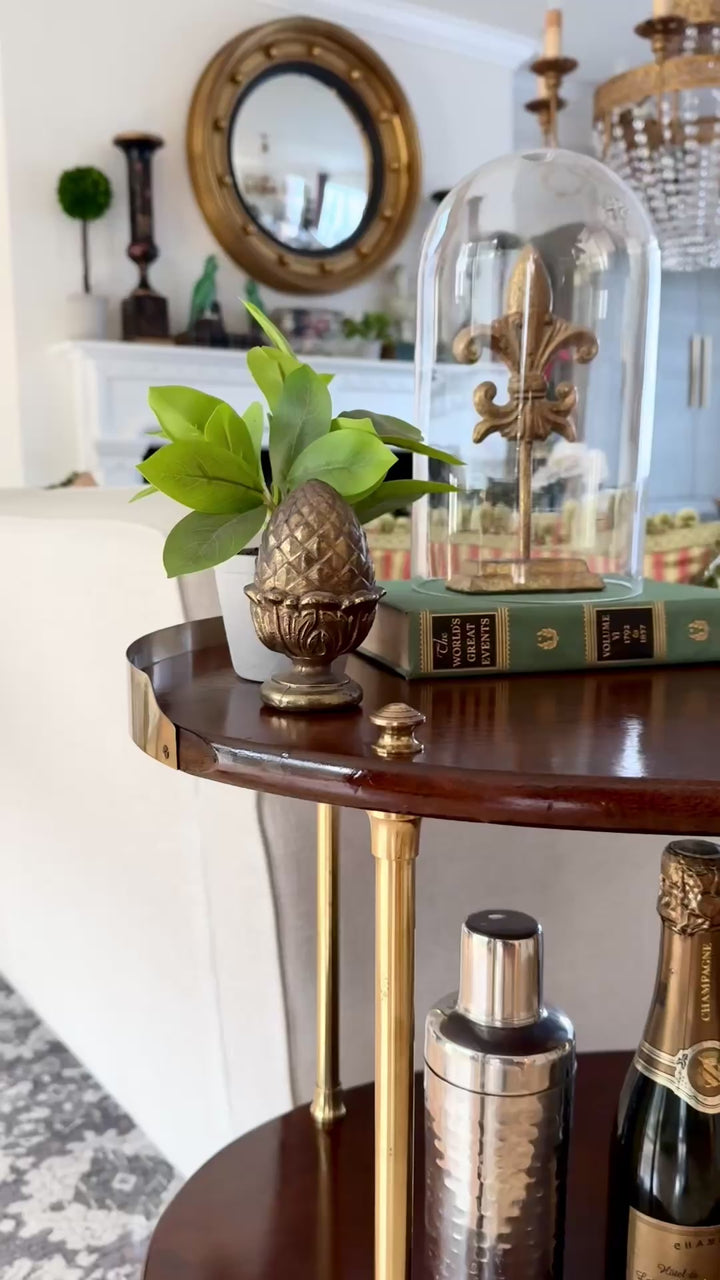 Mid-Century Modern Three-Tier Oval Bar Cart / Tea Trolley in Mahogany and Brass