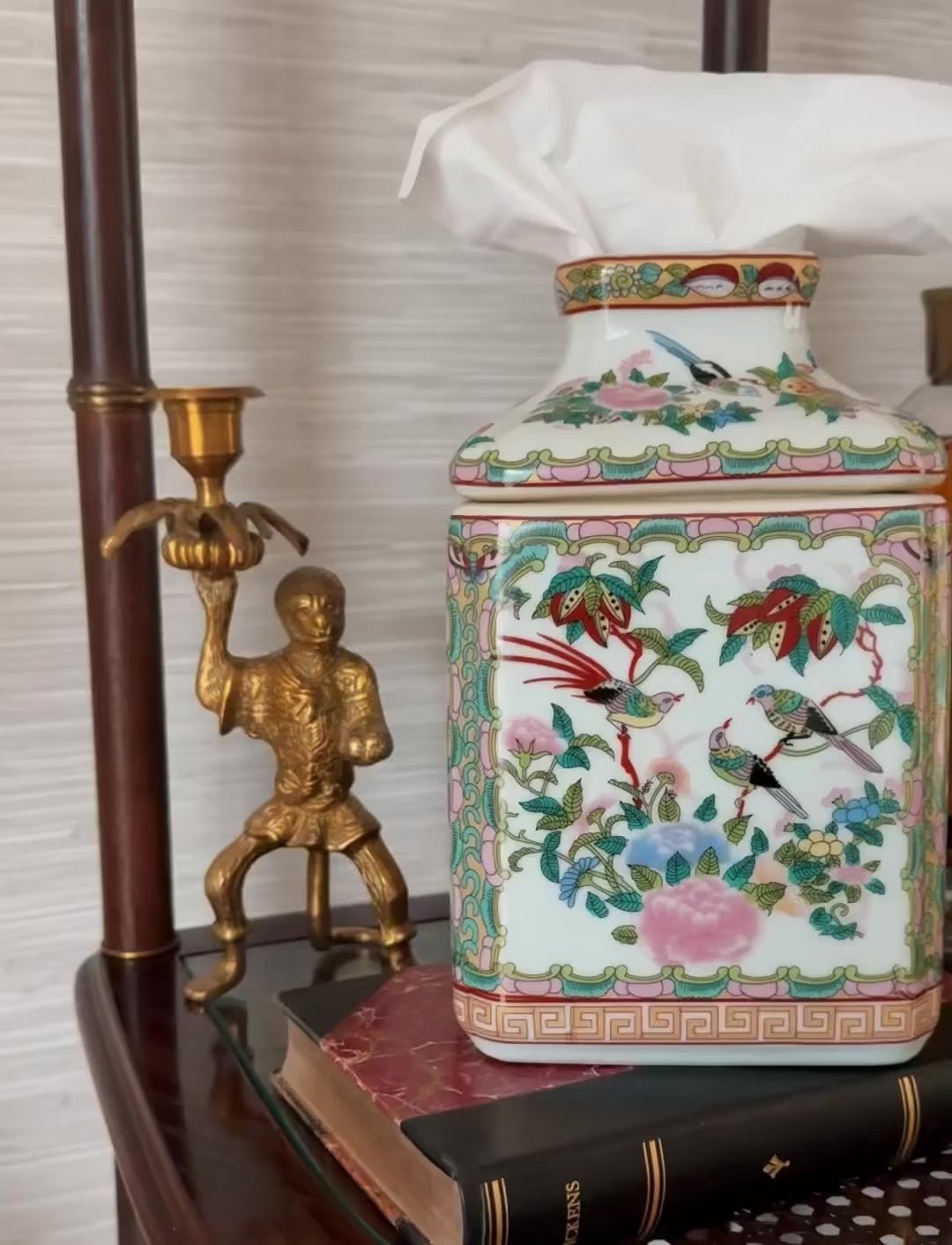 Famille Rose Ceramic Tissue Box Cover