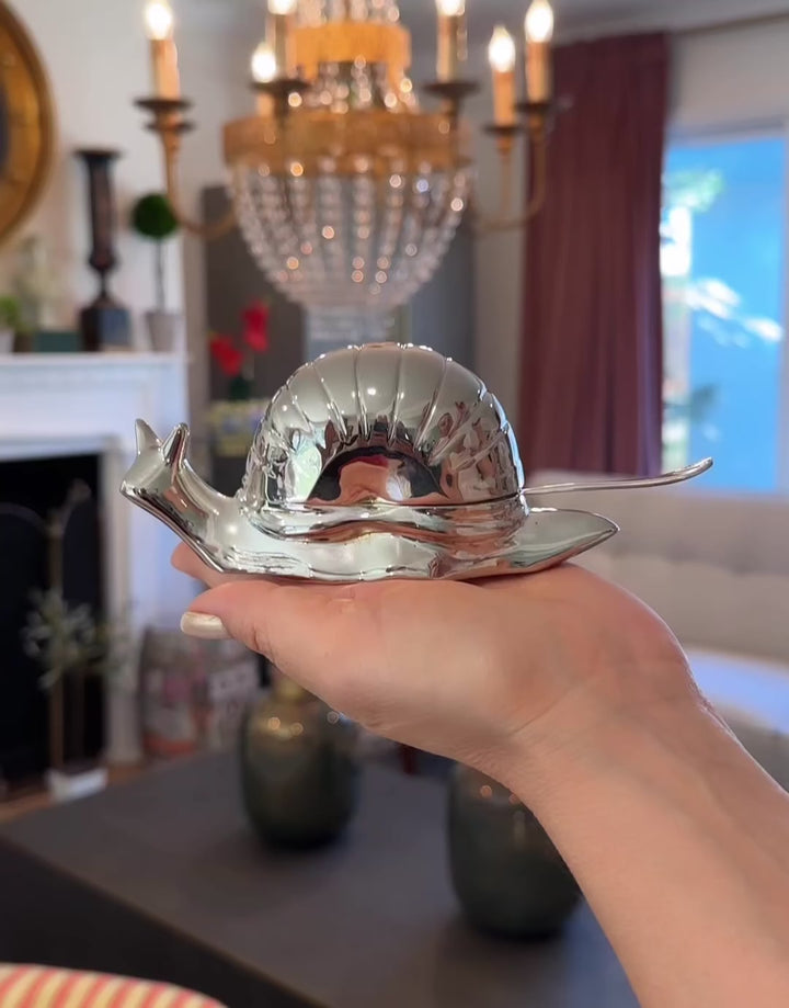 Mid-Century Silver-Plated Snail Caviar/ Butter Dish With Glass Liner & Spreader