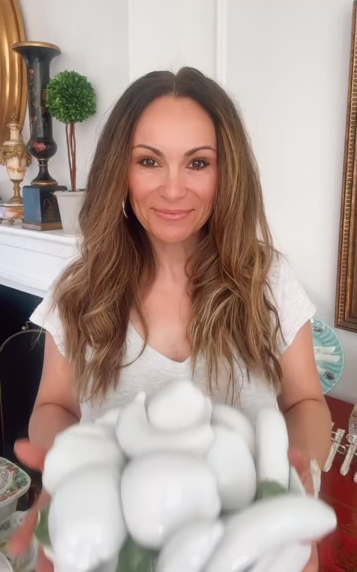 Italian White Trompe L’Oeil Ceramic Fruit Bowl Topiary Centerpiece