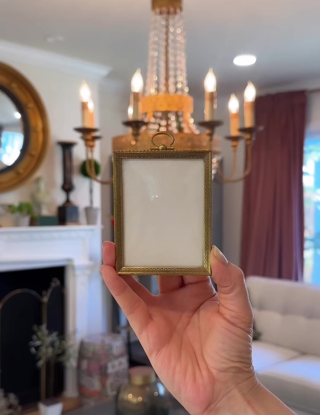 Antique European Petite Brass Photo Frame with Ring