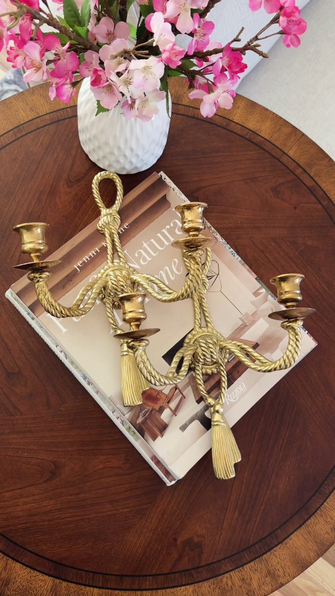 Pair of Vintage Andrea by Sadek Brass Rope & Tassel Two-Light Wall Sconces