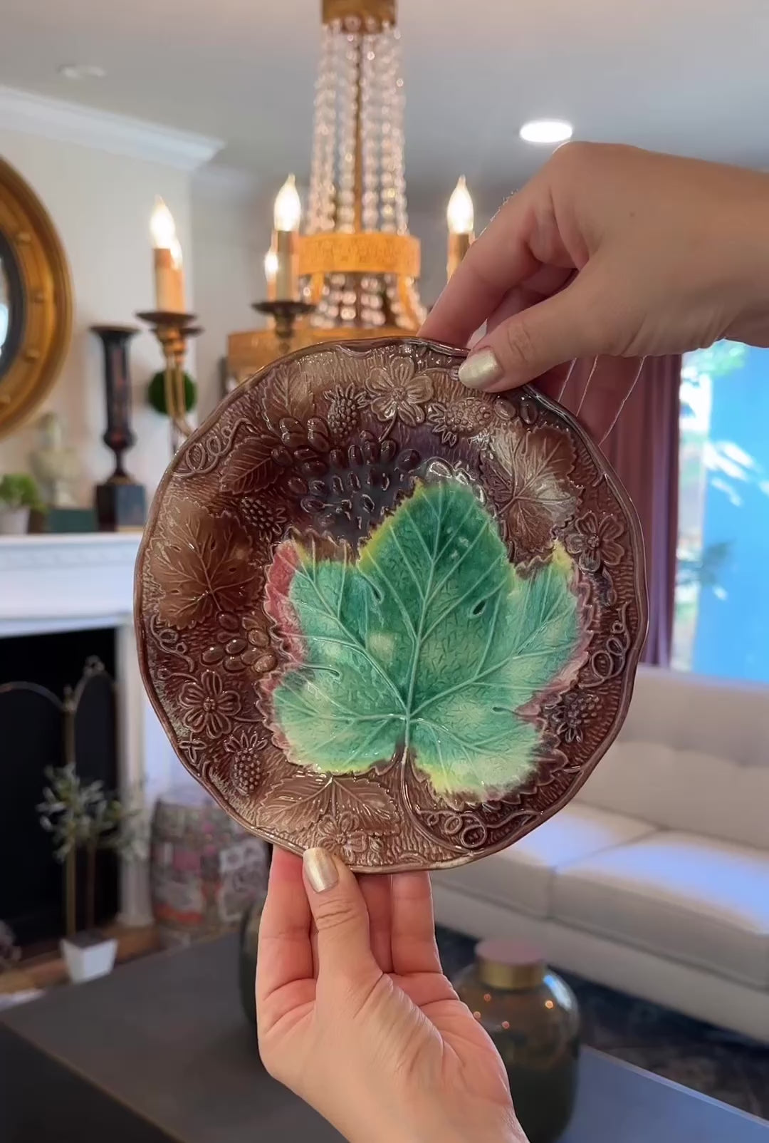 Antique English Majolica Grape & Strawberry Plate