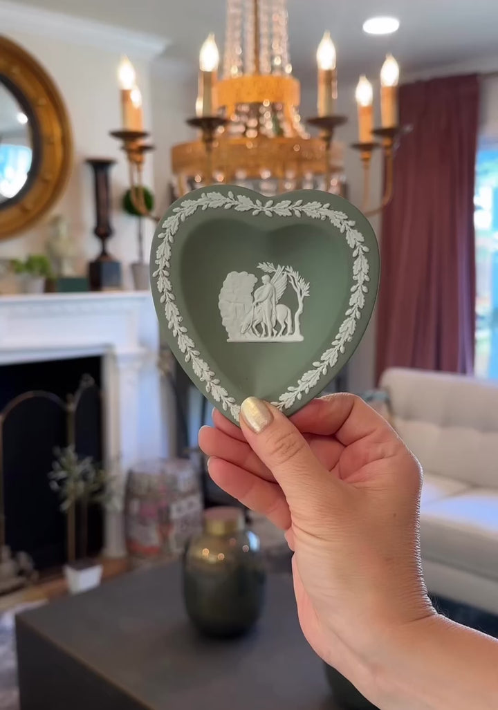 Vintage Wedgwood Sage Green Jasperware Heart-Shaped Dish