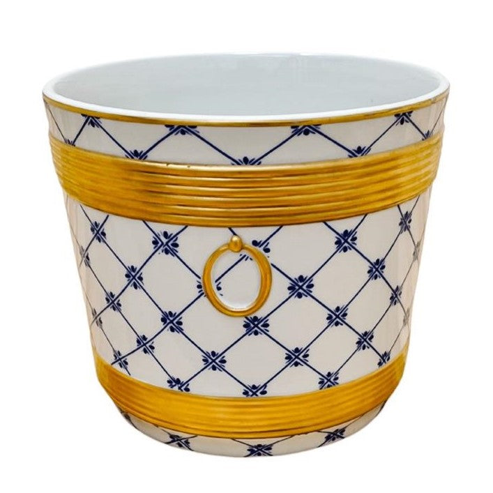 Rococo Style Mangani Blue & White 24 K Gold Cachepots