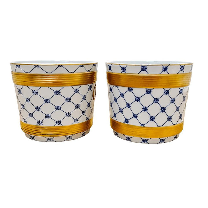 Rococo Style Mangani Blue & White 24 K Gold Cachepots