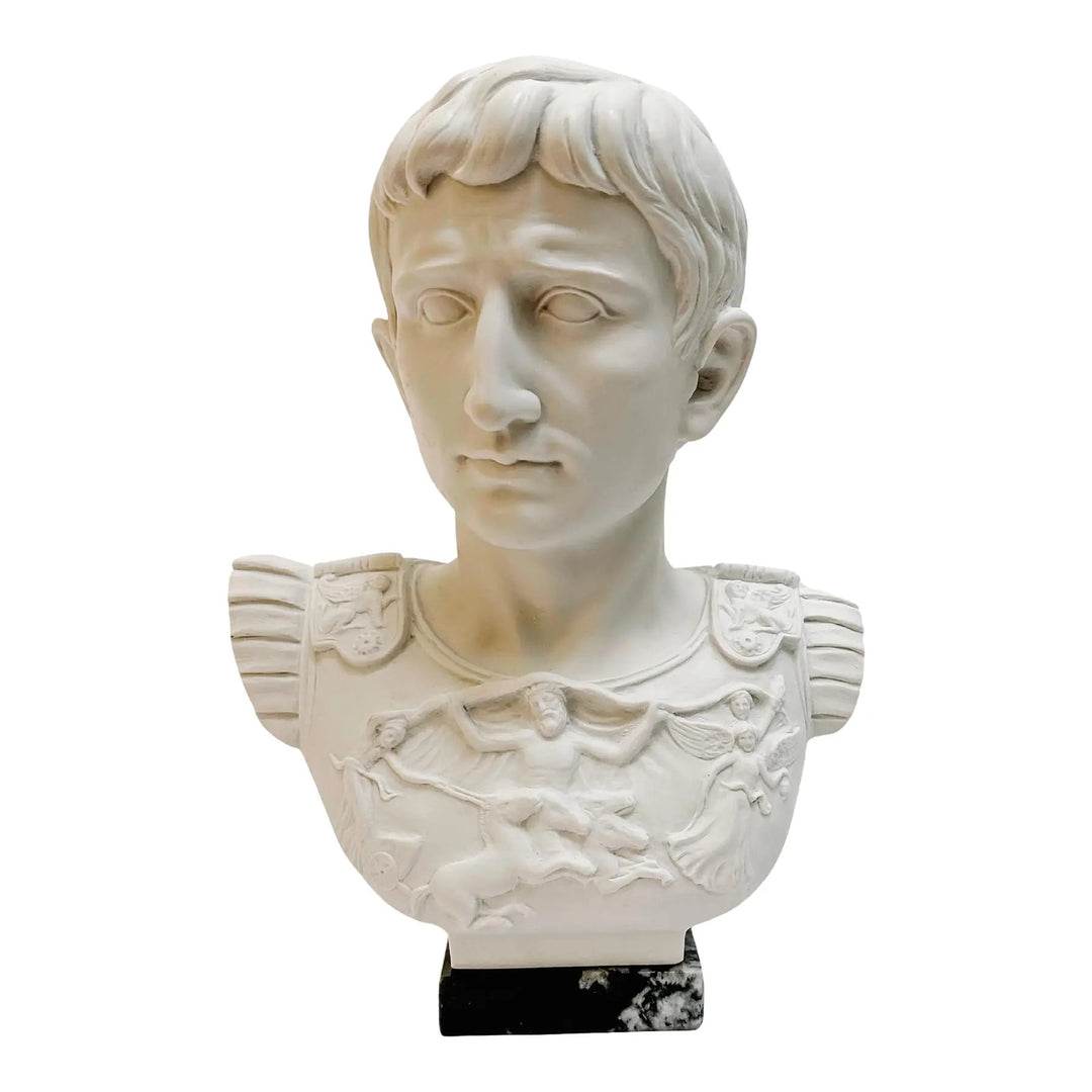 Roman Emperor Octavian Augustus Caesar Bust Sculpture on Marble Base