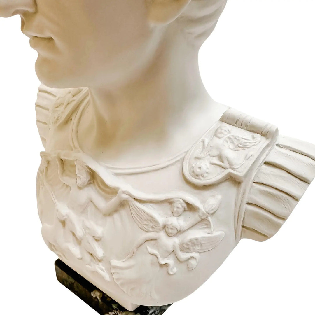 Roman Emperor Octavian Augustus Caesar Bust Sculpture on Marble Base