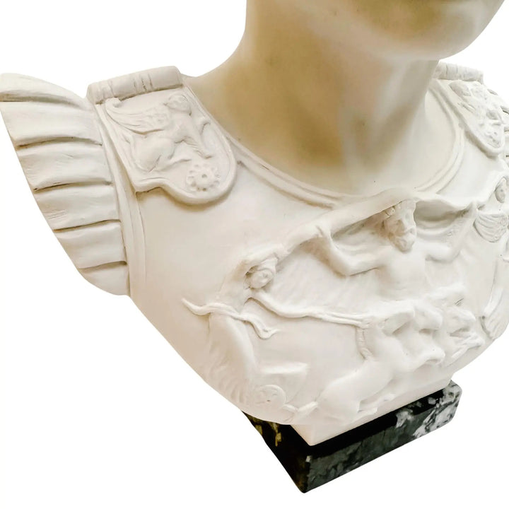 Roman Emperor Octavian Augustus Caesar Bust Sculpture on Marble Base