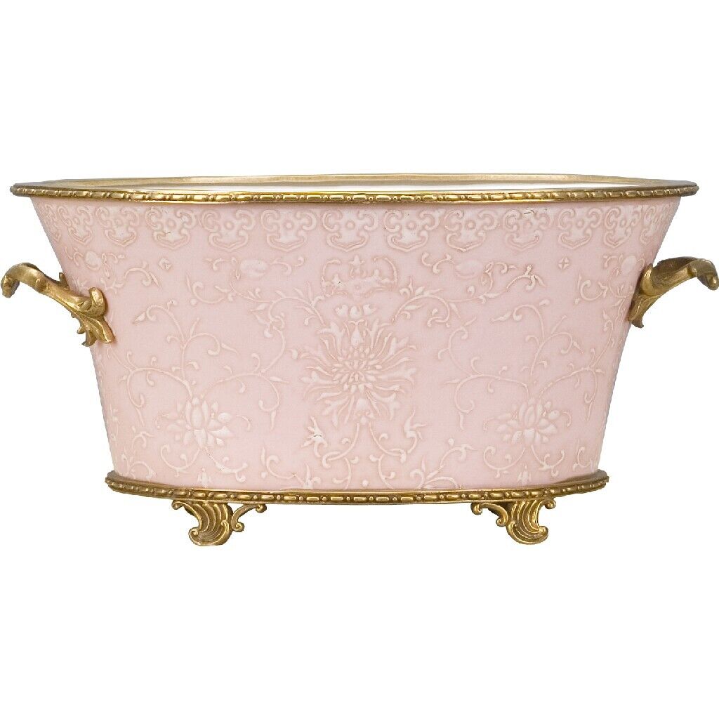 Porcelain Pink Foot Bath Planter With Bronze Ormolu