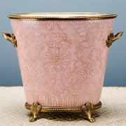 Porcelain Pink Cachepot Planter With Bronze Ormolu