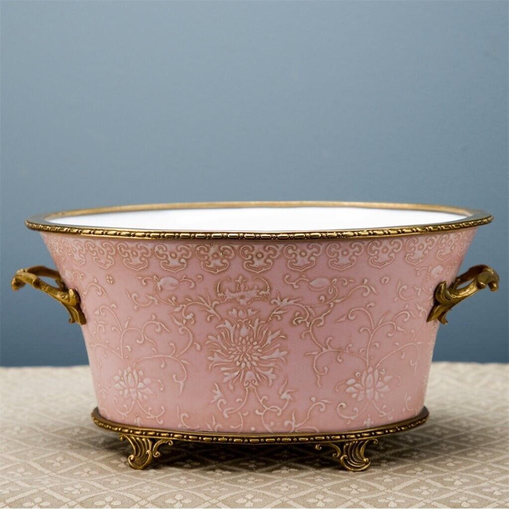 Porcelain Pink Foot Bath Planter With Bronze Ormolu