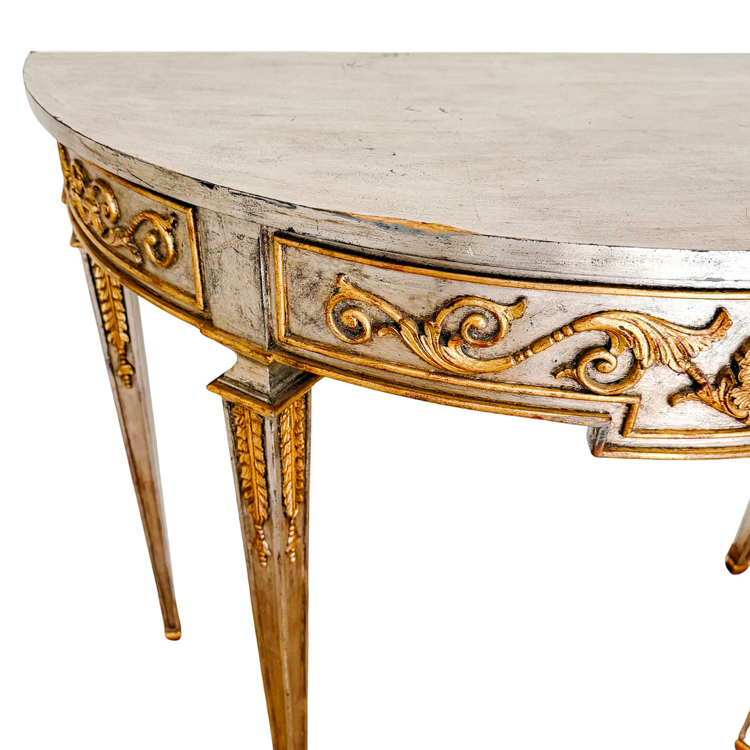 Maitland-Smith Silver Leaf & Gilt Neoclassical Demilune Console Table