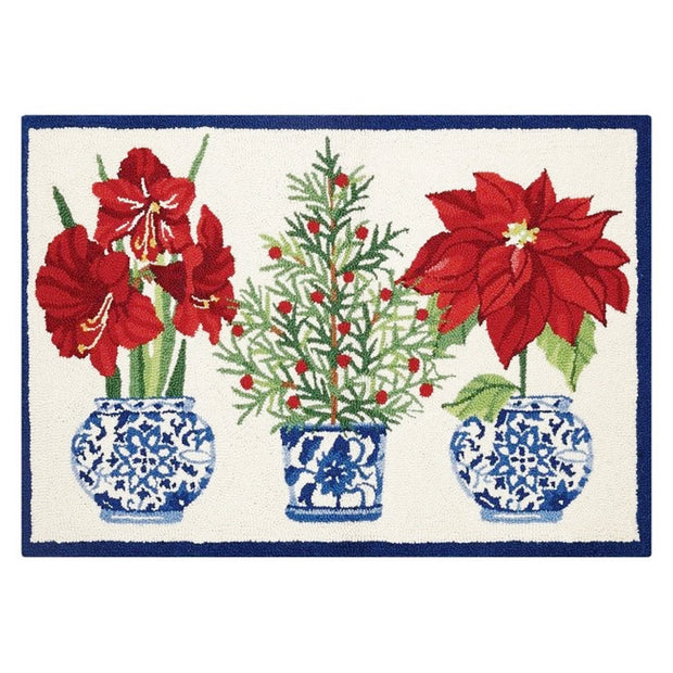 Red & Blue Christmas Wool Hooked Rug
