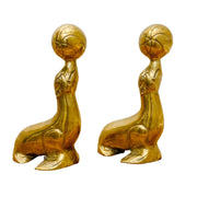 Vintage Pair Of Brass Seals Balancing Balls