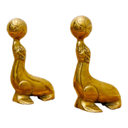 Vintage Pair Of Brass Seals Balancing Balls