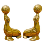 Vintage Pair Of Brass Seals Balancing Balls
