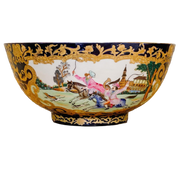 Vintage Chinese Export Hunting Scene Punch Bowl