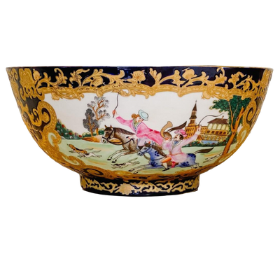 Vintage Chinese Export Hunting Scene Punch Bowl