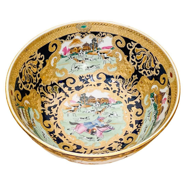 Vintage Chinese Export Hunting Scene Decorative Bowl