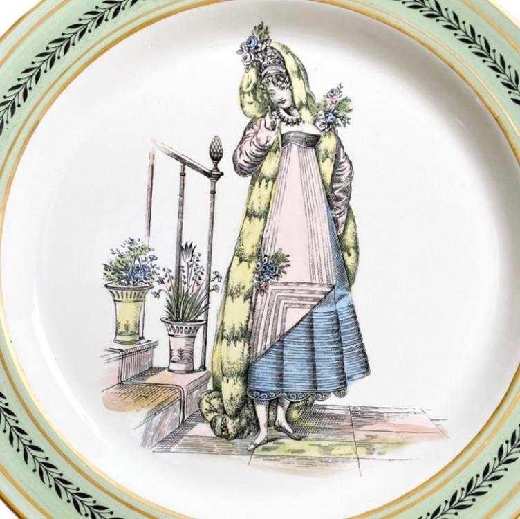 Regency Style Italian Mottahedeh Creil Green Rimmed Plates