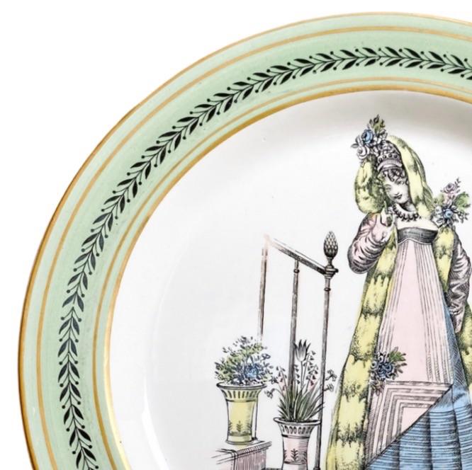 Regency Style Italian Mottahedeh Creil Green Rimmed Plates