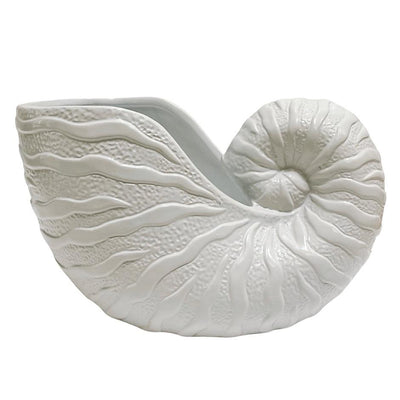 Contemporary White Ceramic Nautilus Shell Planter