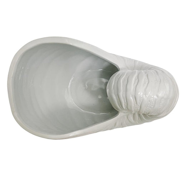 Contemporary White Ceramic Nautilus Shell Planter