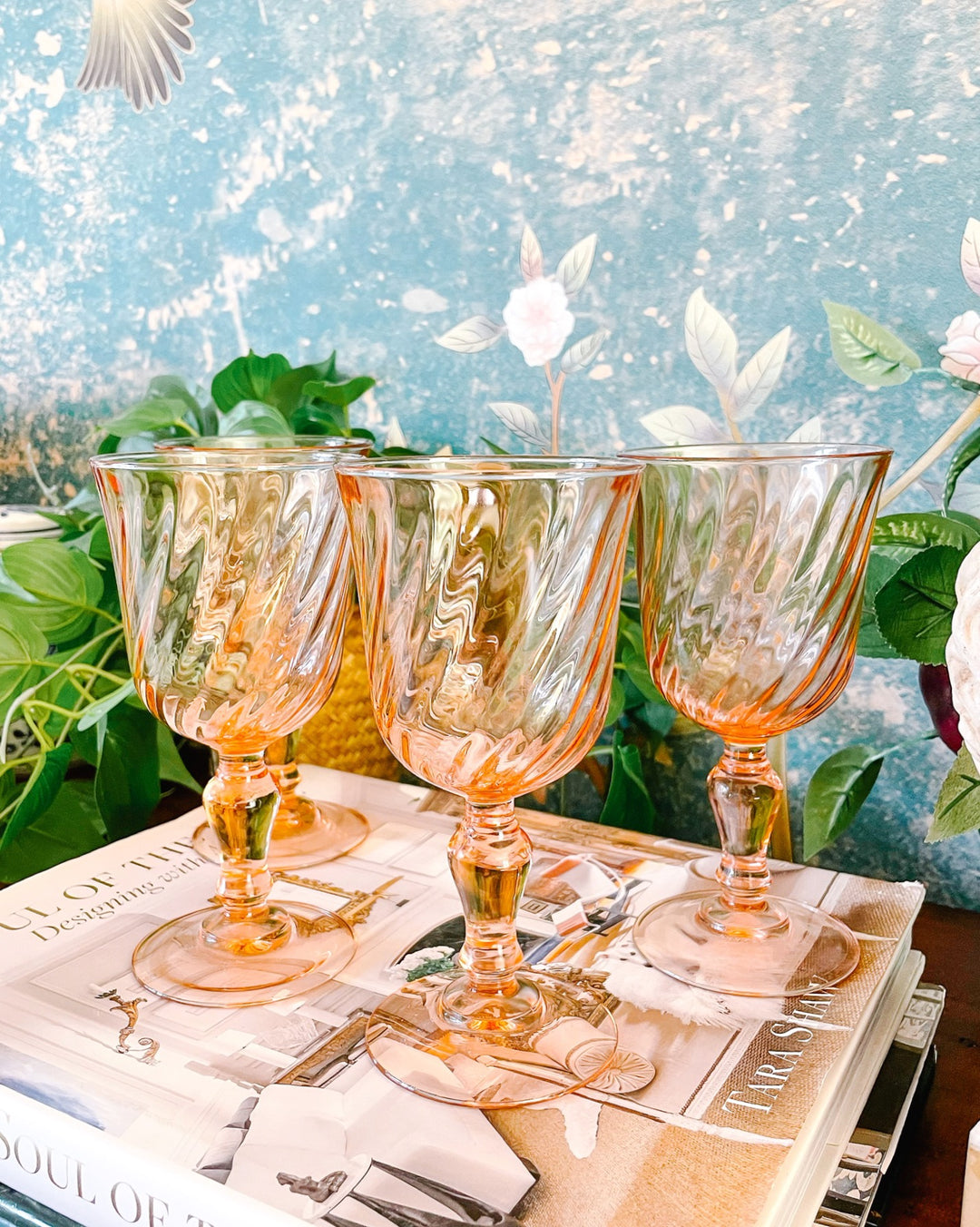 French Pink Swirl Wine Glasses