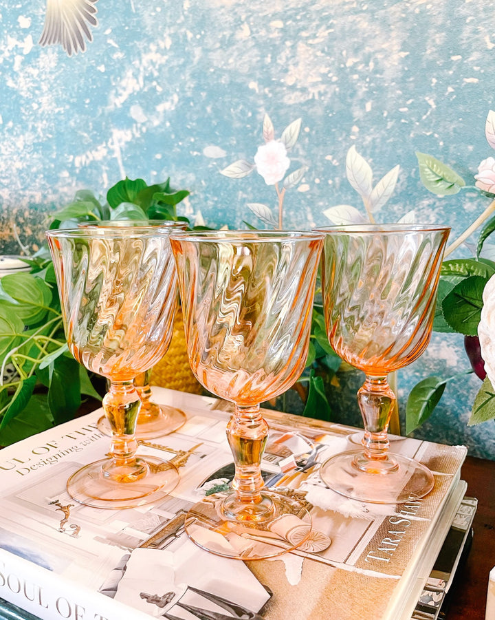 French Pink Swirl Wine Glasses