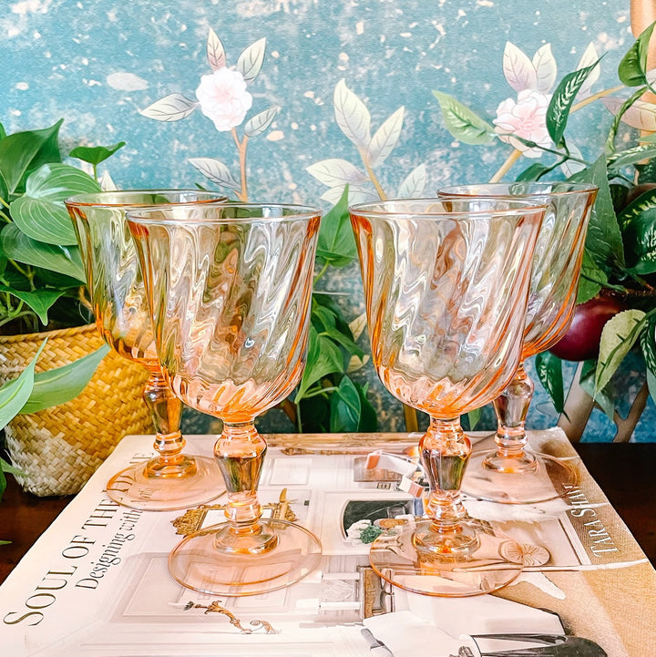 French Pink Swirl Wine Glasses