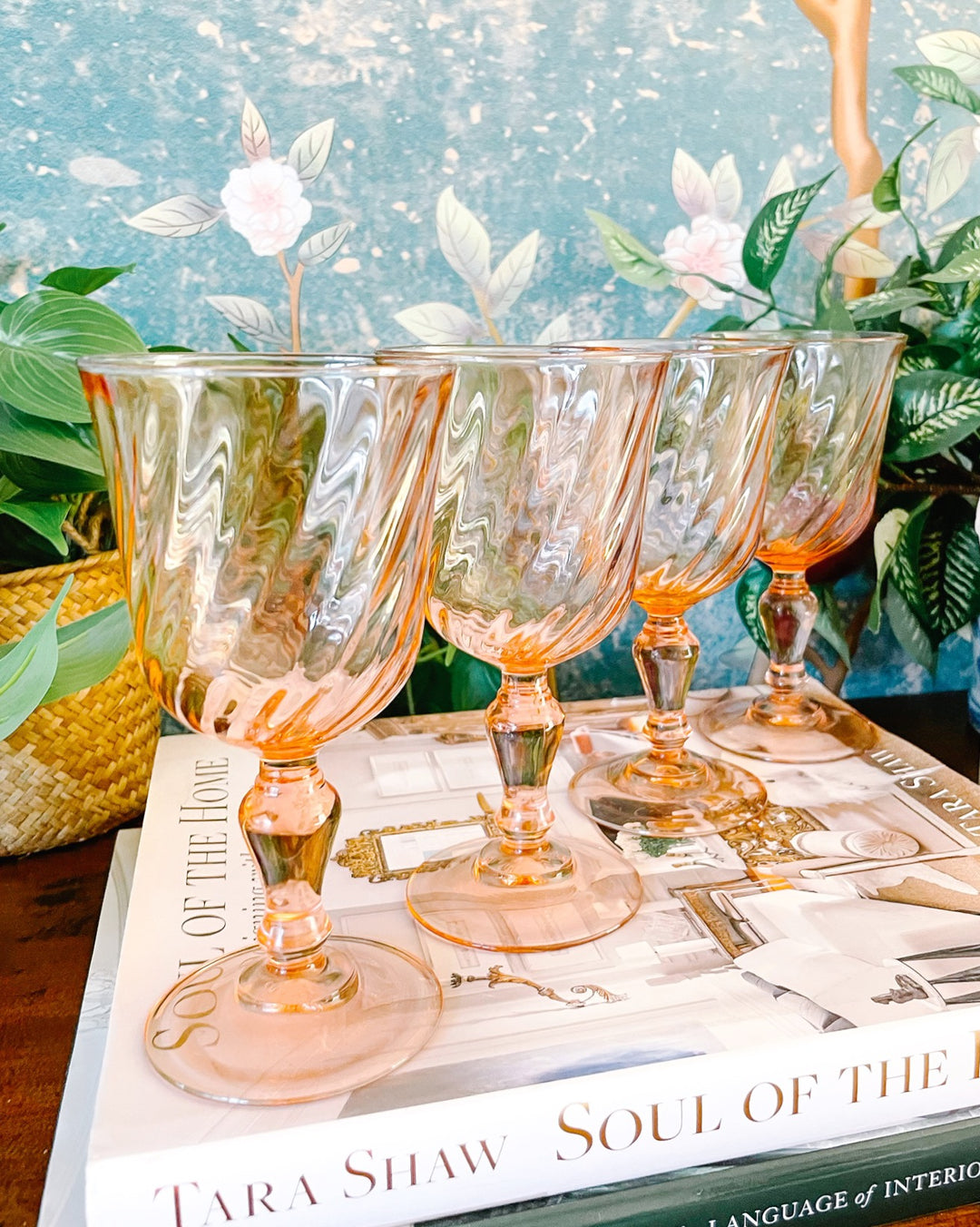 French Pink Swirl Wine Glasses