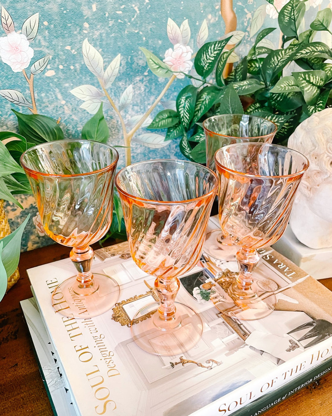 French Pink Swirl Wine Glasses