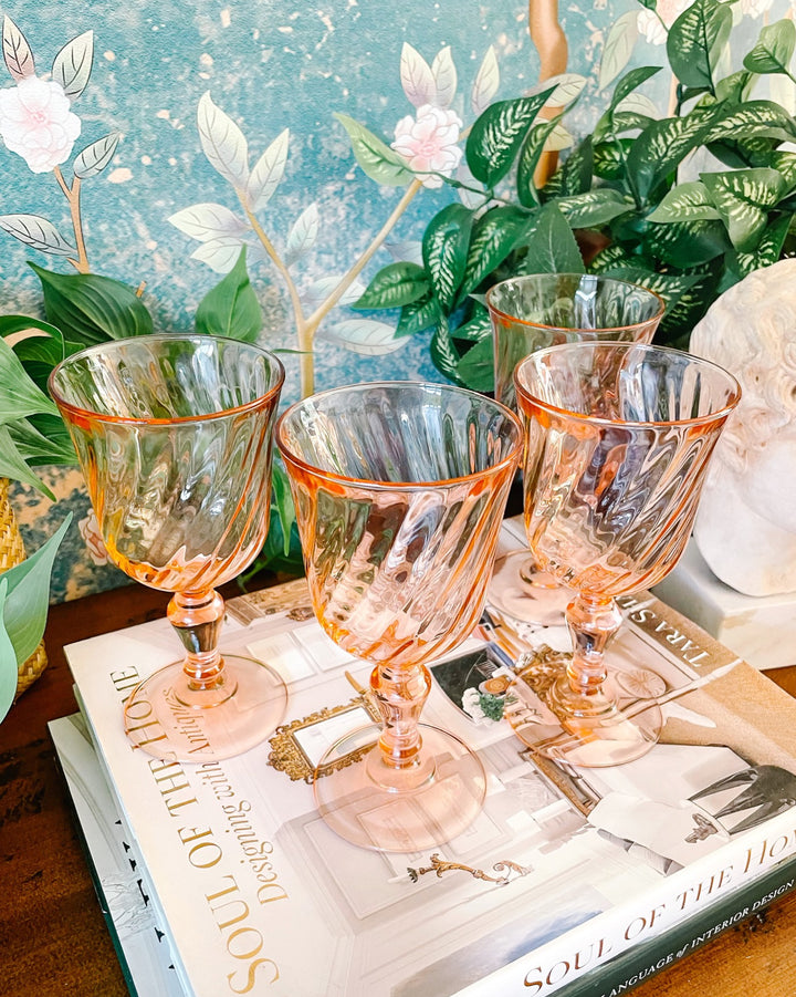 French Pink Swirl Wine Glasses