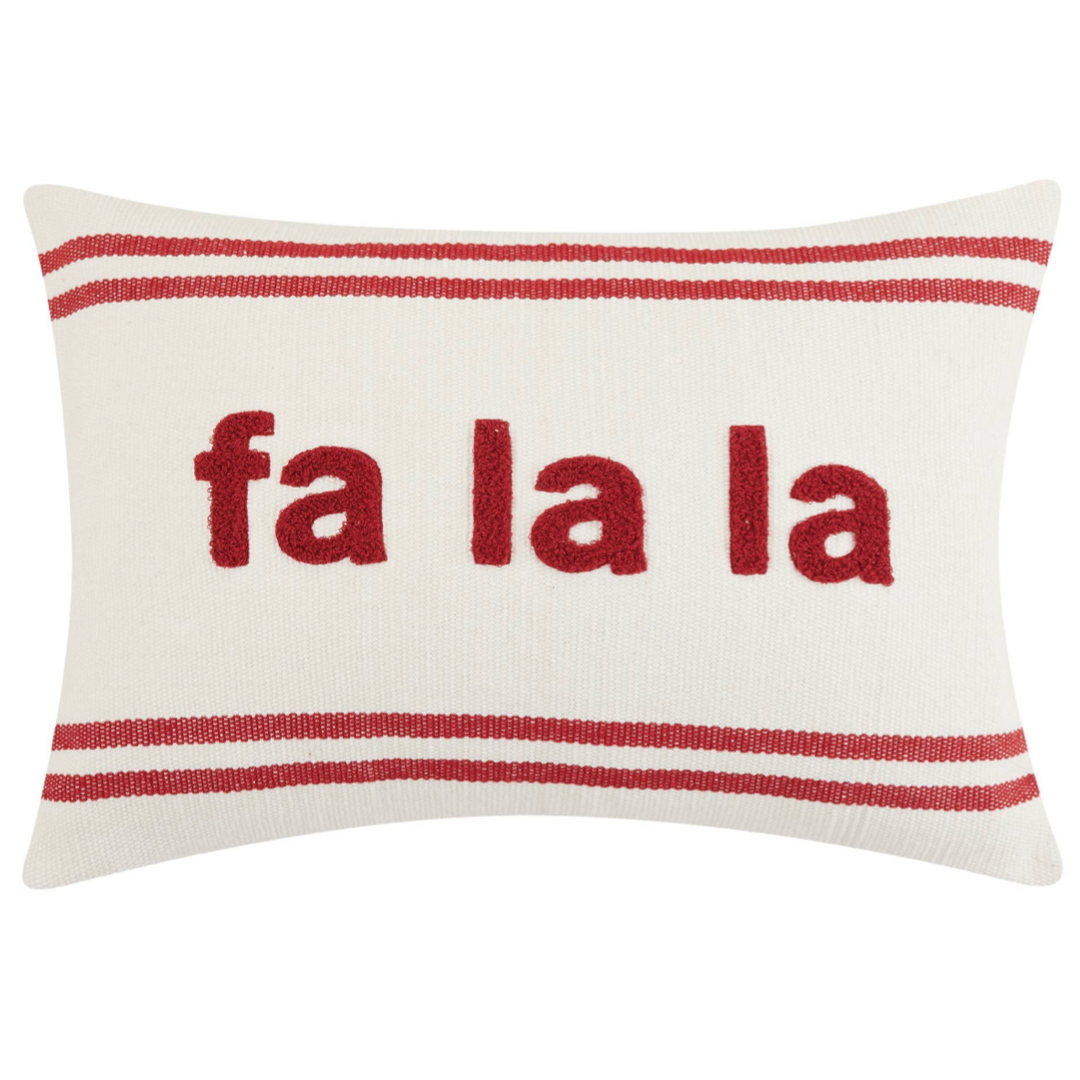 Red Stripe Boucle Embroidered Holiday Pillow
