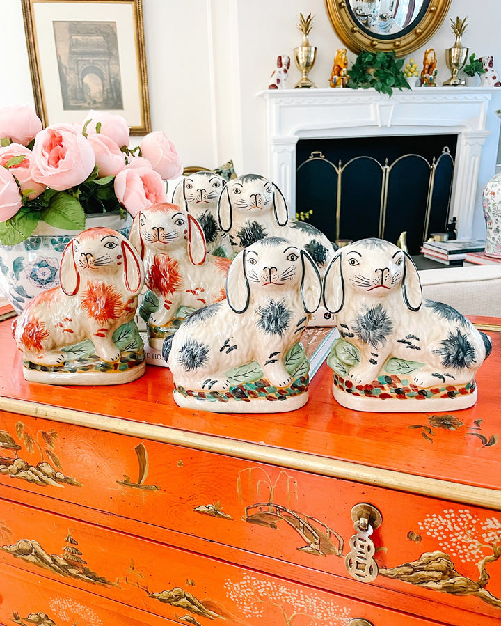 Staffordshire Style Blue and White Bunny Figurines 