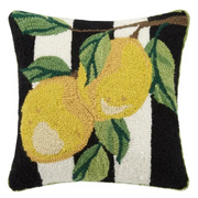 Lemon Branch On Black Vertical Trellis Wool Hooked Pillow