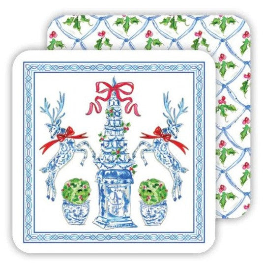 Chinoiserie Blue & White Reversible Tulipiere Paper Coasters