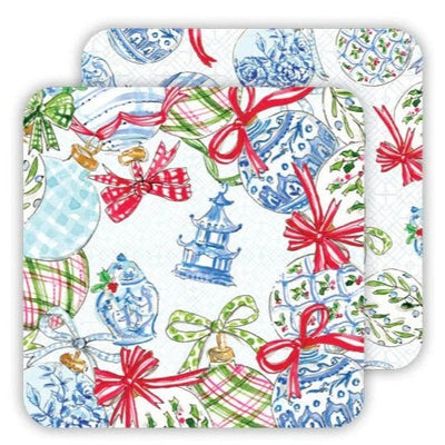 Chinoiserie Blue & White Ornaments Reversible Paper Coasters