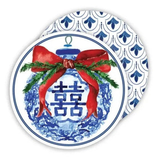 Blue & White Double Happiness Ornament Reversible Paper Coasters
