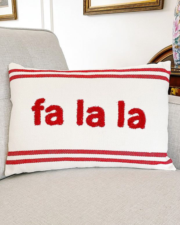 Fa La La Red Stripe Boucle Embroidered Pillow