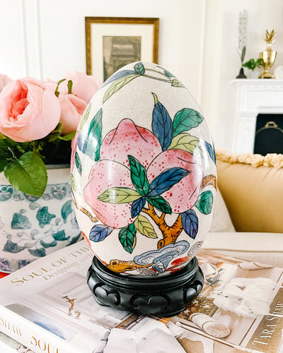 Large Chinese Peach Tree Porcelain Egg With Stand