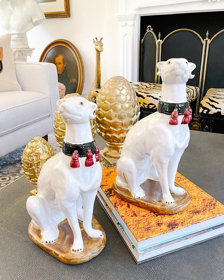 Gorgeous Pair Of Large 14" Hollywood Regency Whippets